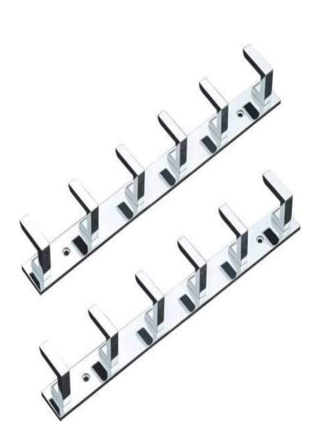 Cossimo علاقة ملابس كوسيمو عالية الجودة من الفولاذ المقاوم للصدأ بستة دبابيس، مناسبة للحمام والمطبخ والجدران وأبواب الخزائن، مزودة بخطافات لتعليق المفاتيح، وقضيب تعليق الملابس - طقم من قطعتين - Image 1